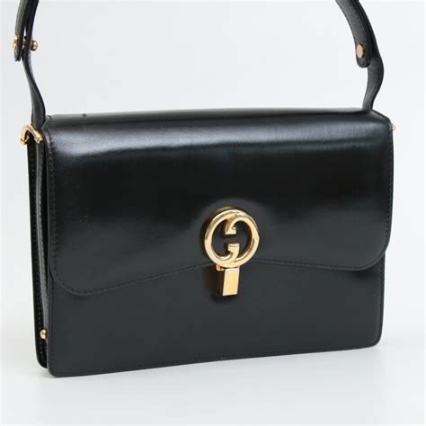 gucci black leather handbag|vintage black Gucci shoulder bag.